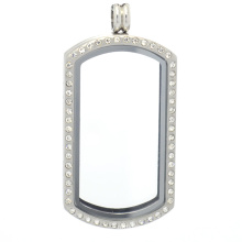 Dog tag crystal floating charms locket, stainless steel memory keepsake locket glass pendant